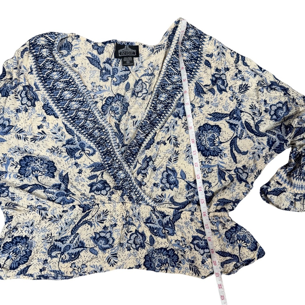 Angie Blouse 2x Bell Sleeve Floral Bohemian Peasant Stretch Waist Festival Festi - Picture 6 of 6